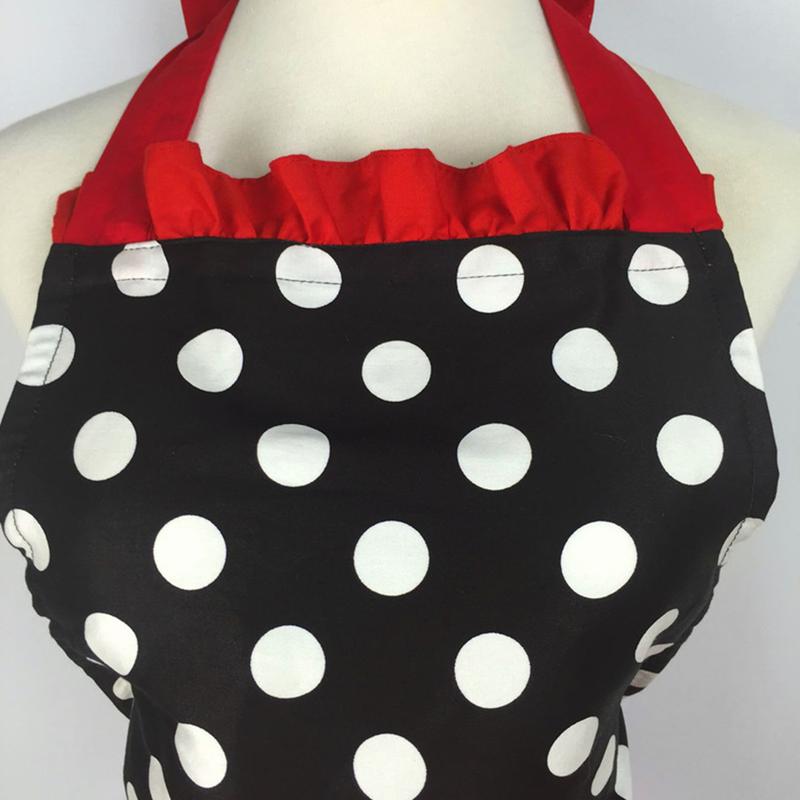 Cute Apron Retro Polka Dot Aprons Ruffle Side Vintage Cooking Aprons with Pockets Adjustable Kitchen Aprons for Women Girls Waitress Chef Mother's Day Gift(Red)