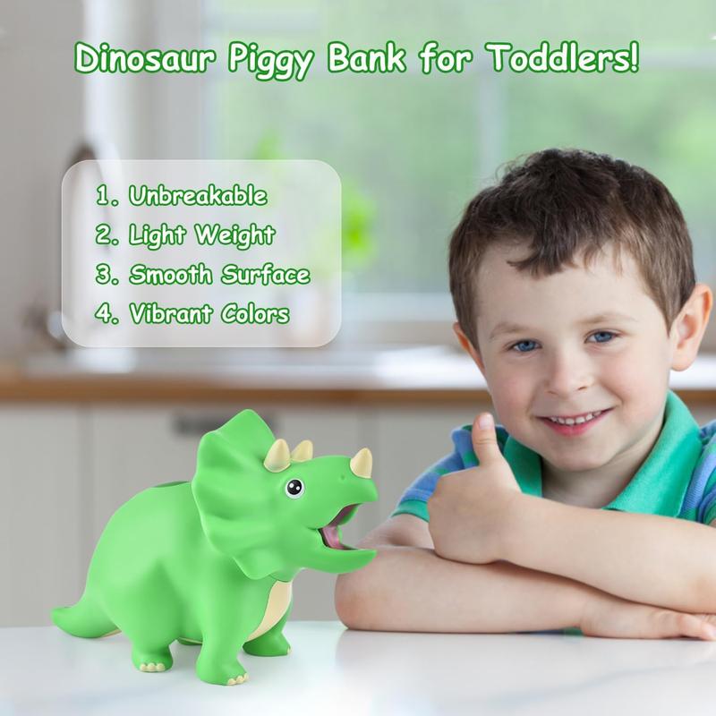 Dinosaur Piggy Bank for Kids, Unbreakable Plastic Money Coin Bank for Boys and Girls, Great Gifts for Birthday, Easter, Baby Shower