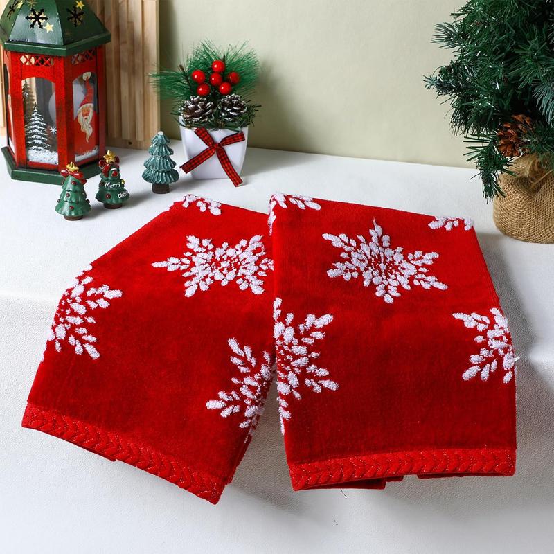 Christmas Snowflakes Hand Towels Red Winter Xmas Bathroom Towels Highly Absorbent Soft Kitchen Dish Towel Retro Christmas Towel for Holiday Decor Home Decorations, 15.8 x 27.6 inch