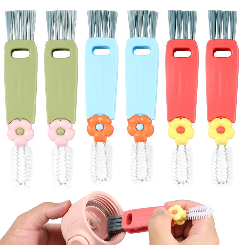 Christmas Gift 6Counts Cup Lid Cleaning Brush Multifunctional Bottle Gap Cleaner Brush 180° Rotatable Cup Lid Gap Cleaning Brush Set Hangable Cup Crevice Cleaner Portable 3 Colors Cup Lid Cleaner for Bottle Cleaning