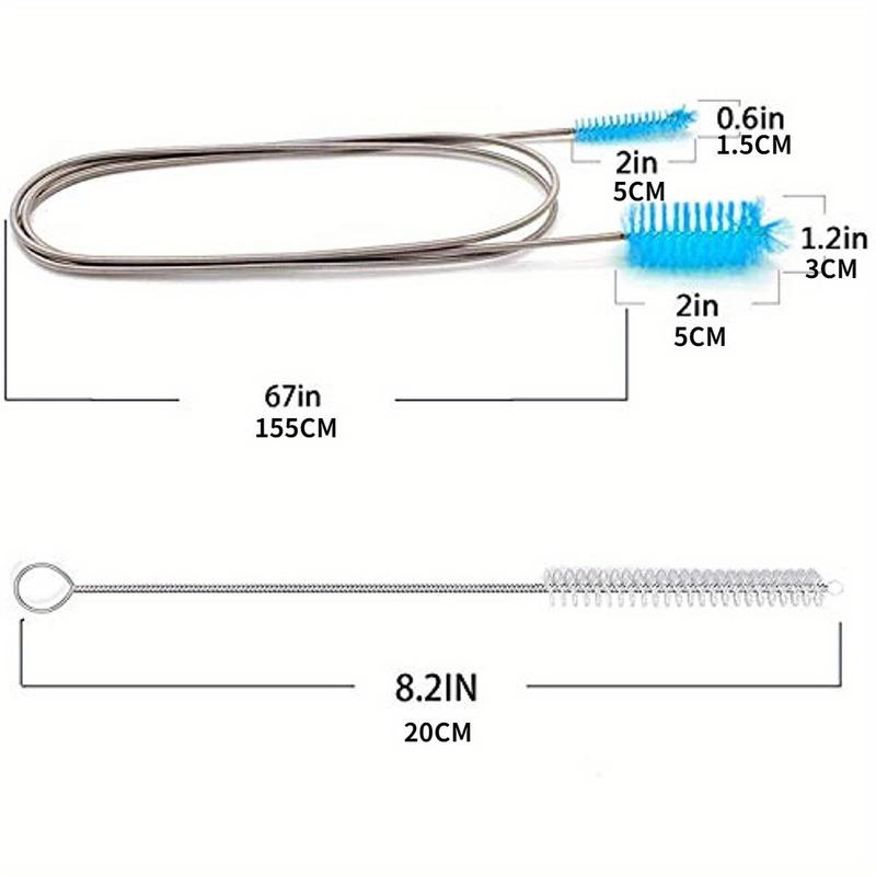 Flexible Drain Brush Set, 3 Counts set Including 1 Count Double Ended Elastic Hose Pipe & 2 Counts Straw Cleaning Brush, Kitchen Cleaning Tool