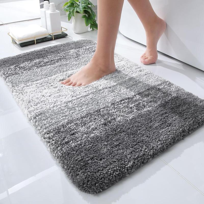 Bathroom Rugs Mat 24x16, Extra Soft and Absorbent Microfiber Bath Rugs, Non-Slip Shaggy Bath Carpet, Machine Wash, Bath Mats for Bathroom Floor, Grey