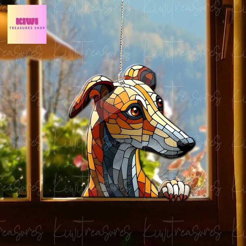 Greyhound peeking Acrylic Window Hanging, dog Mom gift, NOT Suncatcher, Cute dog, memorial gift, greyhound dog lover