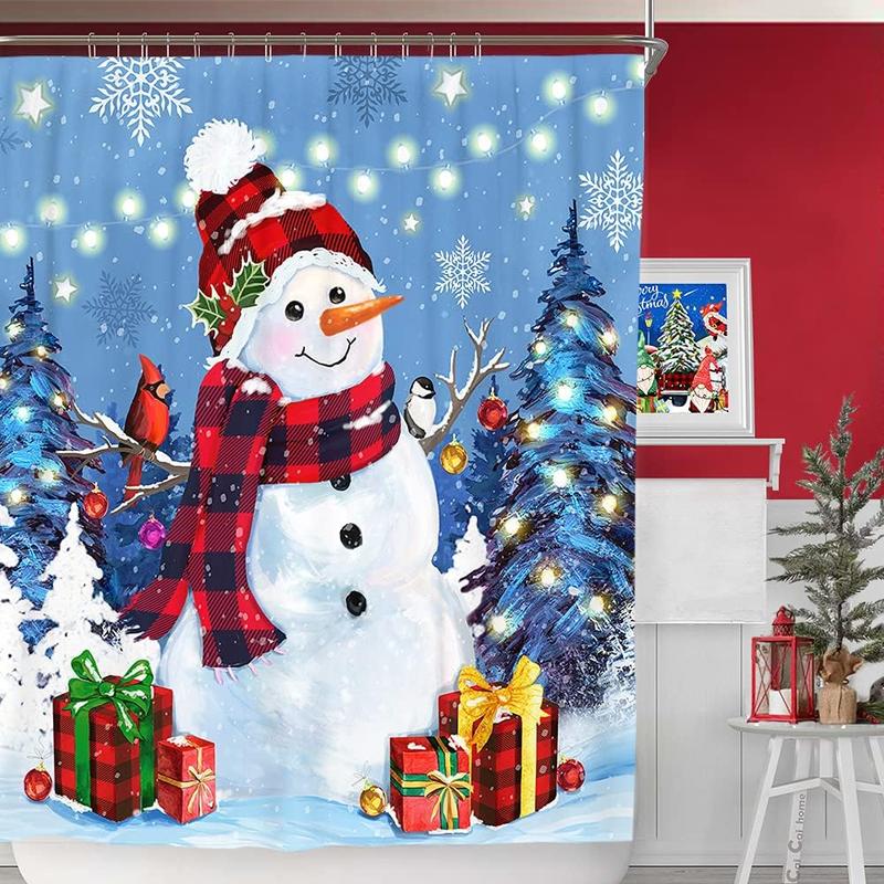 Christmas Shower Curtain, Snowman Christmas   Bath Curtain for Bathroom, Let it Snow Fabric Shower Curtains with Hooks, Holiday Winter Gifts for Home Decorations, 72x72 Inches