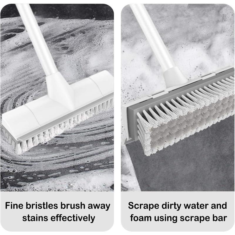 Floor Scrub Brush with Long Handle, 2 in 1 Scrape and Brush, Stiff Bristles Floor Scrubber, Deck Brush for Cleaning Bathroom, Patio, Garage, Kitchen, Bath, Tile