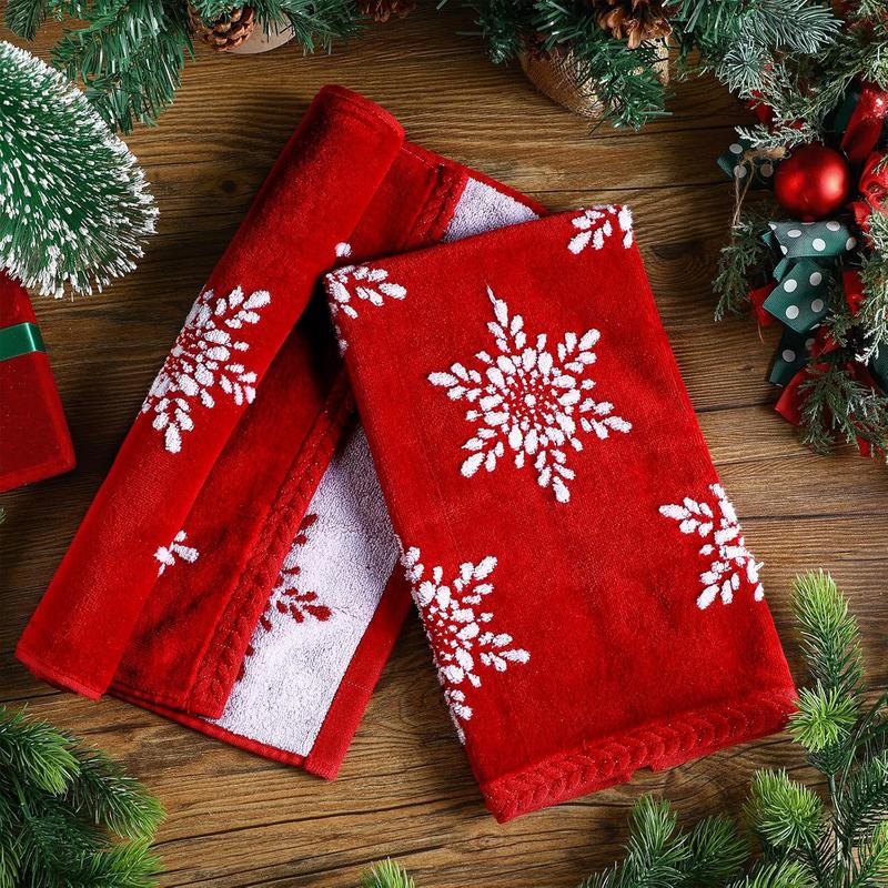 Christmas Snowflakes Hand Towels Red Winter Xmas Bathroom Towels Highly Absorbent Soft Kitchen Dish Towel Retro Christmas Towel for Holiday Decor Home Decorations, 15.8 x 27.6 inch