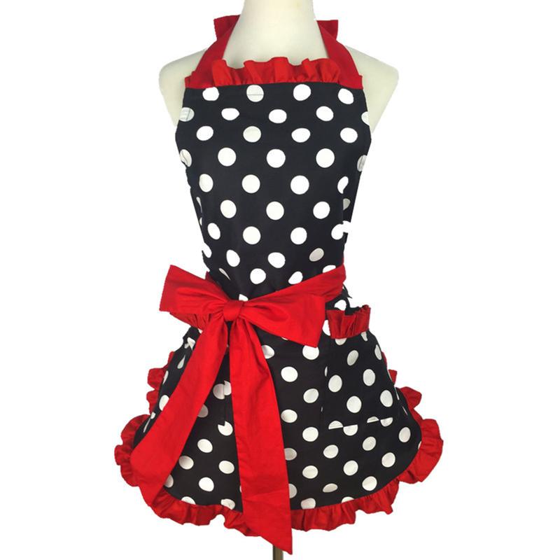 Cute Apron Retro Polka Dot Aprons Ruffle Side Vintage Cooking Aprons with Pockets Adjustable Kitchen Aprons for Women Girls Waitress Chef Mother's Day Gift(Red)