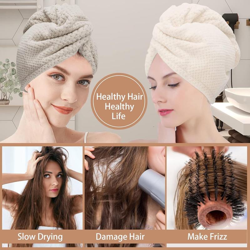 3 PCS Microfiber Hair Towel, Hair Wraps for Women Wet Hair, Fast Drying Hair Turban, Anti Frizz Head Towels Wrap for Curly Hair (Beige, Khaki, Grey)