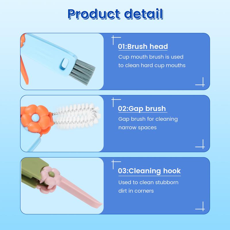 Christmas Gift 6Counts Cup Lid Cleaning Brush Multifunctional Bottle Gap Cleaner Brush 180° Rotatable Cup Lid Gap Cleaning Brush Set Hangable Cup Crevice Cleaner Portable 3 Colors Cup Lid Cleaner for Bottle Cleaning