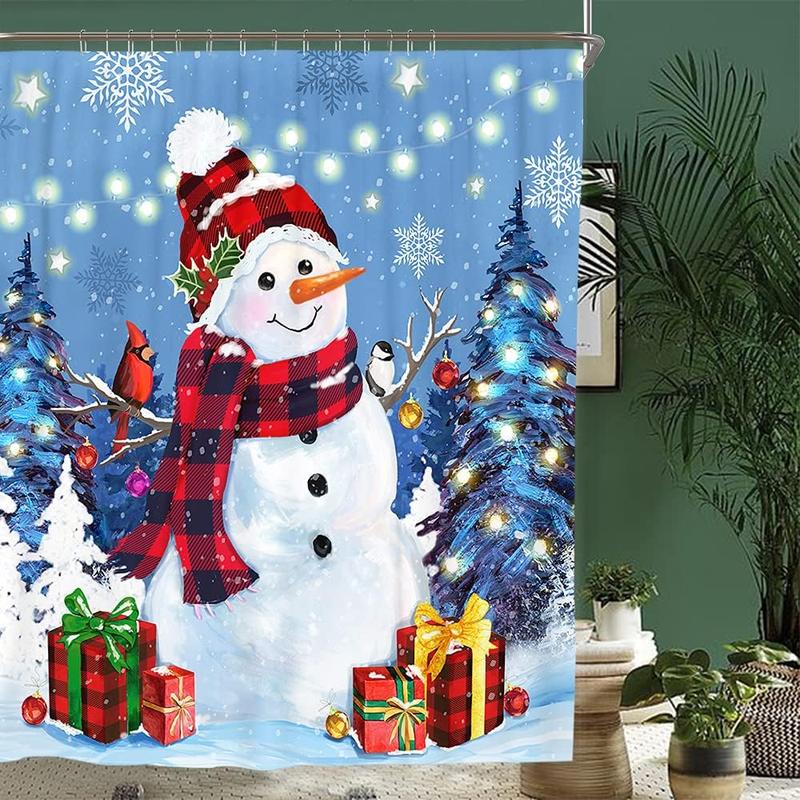 Christmas Shower Curtain, Snowman Christmas   Bath Curtain for Bathroom, Let it Snow Fabric Shower Curtains with Hooks, Holiday Winter Gifts for Home Decorations, 72x72 Inches