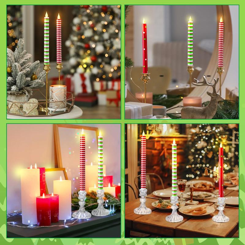 6 Pcs Christmas Flameless Taper Candles 10.6 Inch LED Christmas Candles Battery Operated Christmas Candlesticks Glitter Xmas Candlesticks for Party Holiday Celebrations Decor