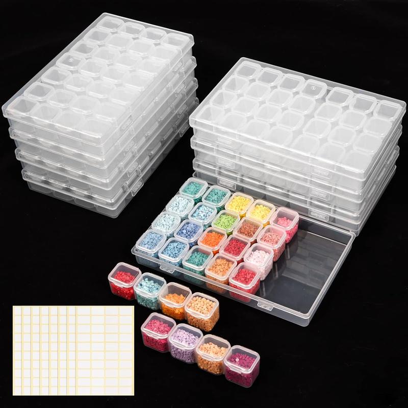 168 Slots Diamond Painting Storage Containers, 6pcs 28 Grids Clear Diamond Painting Accessories and Tools Boxes Bead Organizers Diamond Art Embroidery Storage with Label Stickers