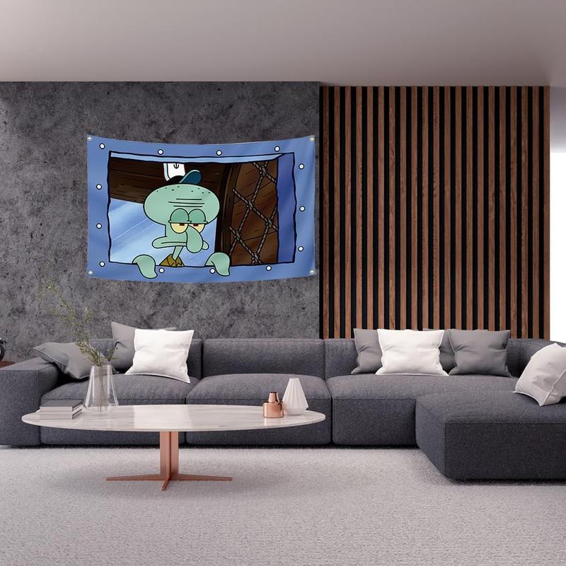 Free 6-meter LED star light string  Christmas New Year Decoration   30 *40in  Squidward Indoor Cartoon Wall Hanging Tapestry Background Wall Cloth With Hooks Accessories Decor squidward tapestry Modern Portrait Squidward and