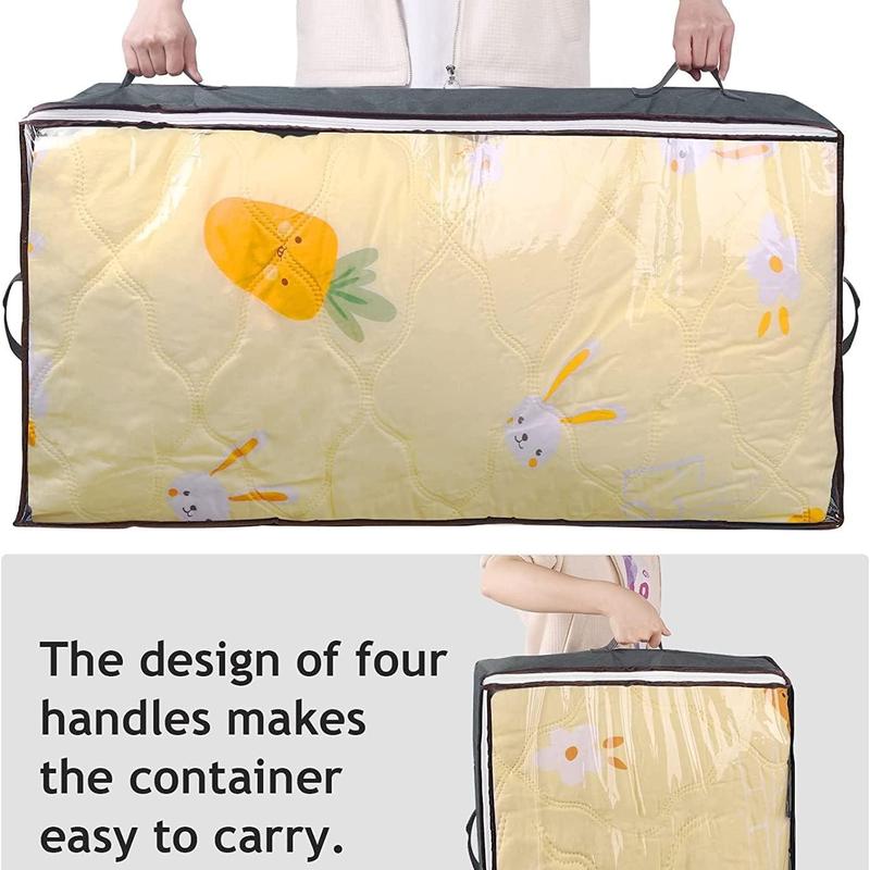 Under Bed Storage Bag, 2 Counts Large Capacity Clothes Storage Bag with Handle & Zipper, Foldable Storage Bags with Clear Window for Home Bedroom