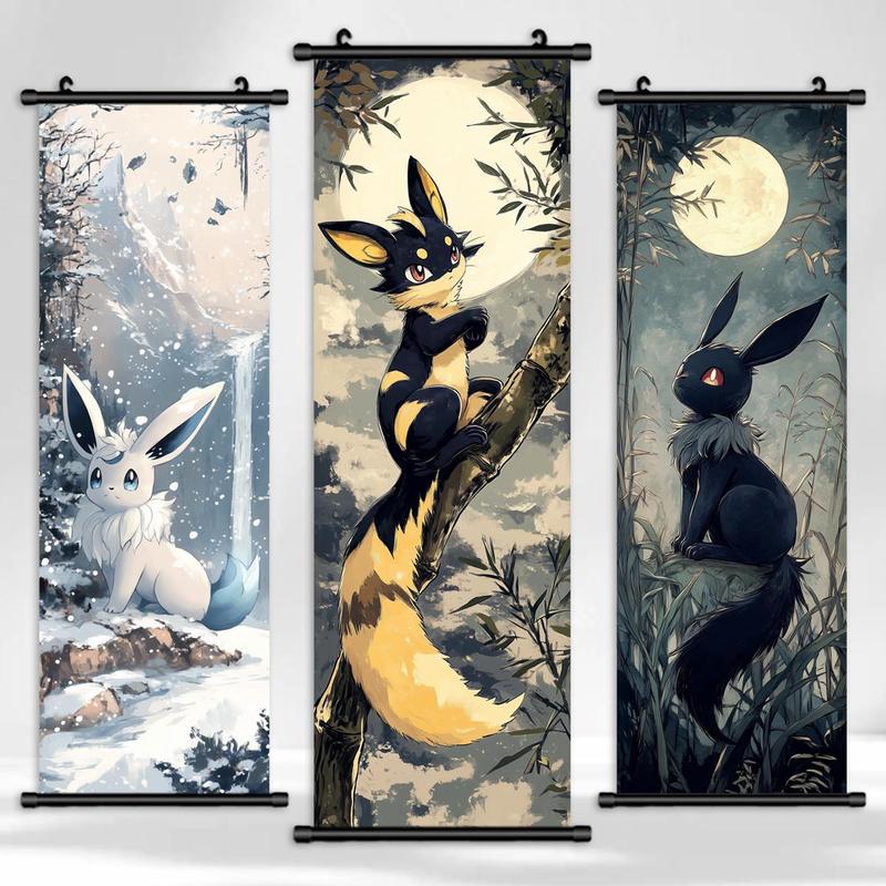 Cartoon Animal & Moon Pattern Wall Art, 3 Counts set Modern Canvas Hanging Poster, Wall Decor for Home Living Room Bedroom