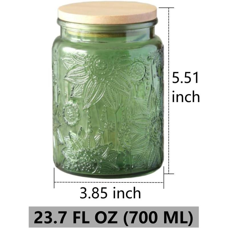 Set of 2 Glass Jars with Lids, 23.7 FL OZ Vintage Glass Storage Jars, Cookie Jar Sugar Container for Kitchen Counter, Pantry, Candy Jar with Lid (MIUVA, Green)