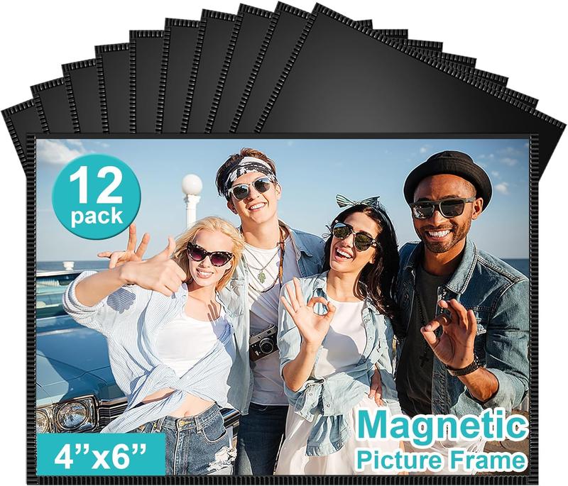 12 Pack Magnetic Picture Frame, Magnetic Frame with Black Border, Magnetic Photo Frames for Refrigerator 4x6 Reusable, Refrigerator Magnets for Pictures  Display Frame