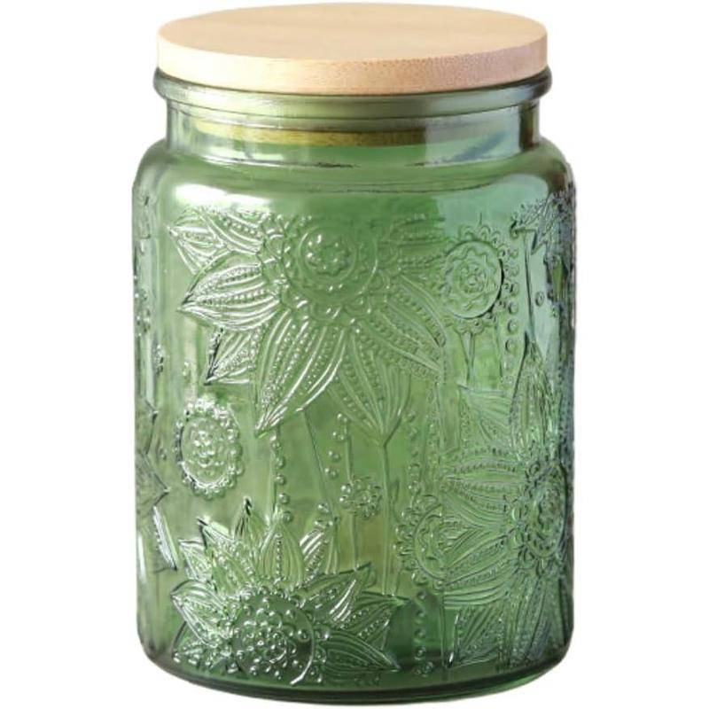 Set of 2 Glass Jars with Lids, 23.7 FL OZ Vintage Glass Storage Jars, Cookie Jar Sugar Container for Kitchen Counter, Pantry, Candy Jar with Lid (MIUVA, Green)