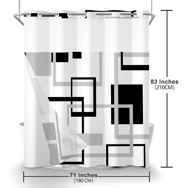 No Hook Shower Curtain with Snap in Liner Black White Geometric Shower Curtain and Liner Set Double Layers Waterproof Fabric and See-Through Top Window Bathroom Decorative 71x83inch Plastic Colorful Print