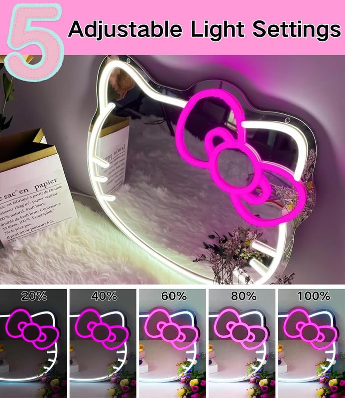 Neon Light Hello Kitty Acrylic Mirror Reflective Room Decoration Sanrio Plastic