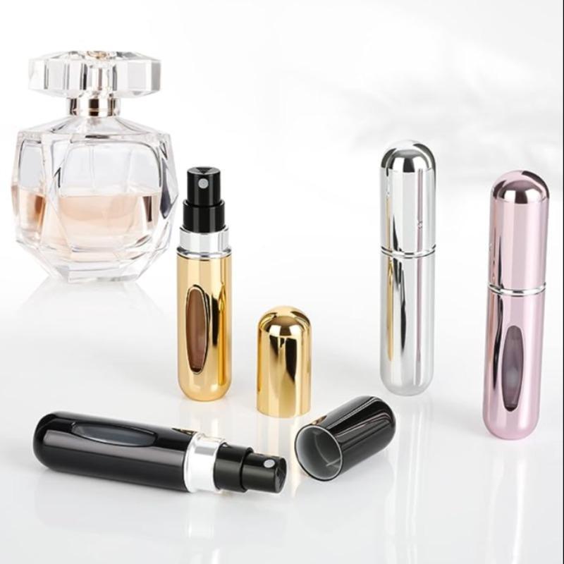 Portable Empty Spray Bottle, 4 Counts 5ml Pocket Perfume Dispenser, Mini Spray Bottles, Aluminium Facial Toner Dispenser Bottle for Travel, Storage Organizer for Bedroom