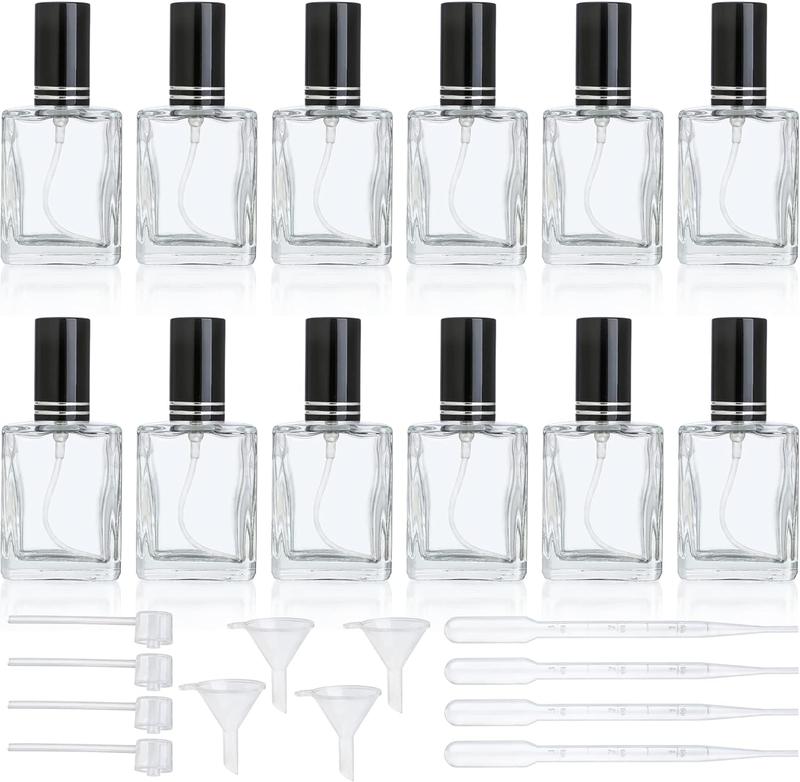 12 count Clear Refillable Perfume Bottle 15ml Portable Square Empty Glass Perfume Atomizer Bottle For Travel Dispenser Room