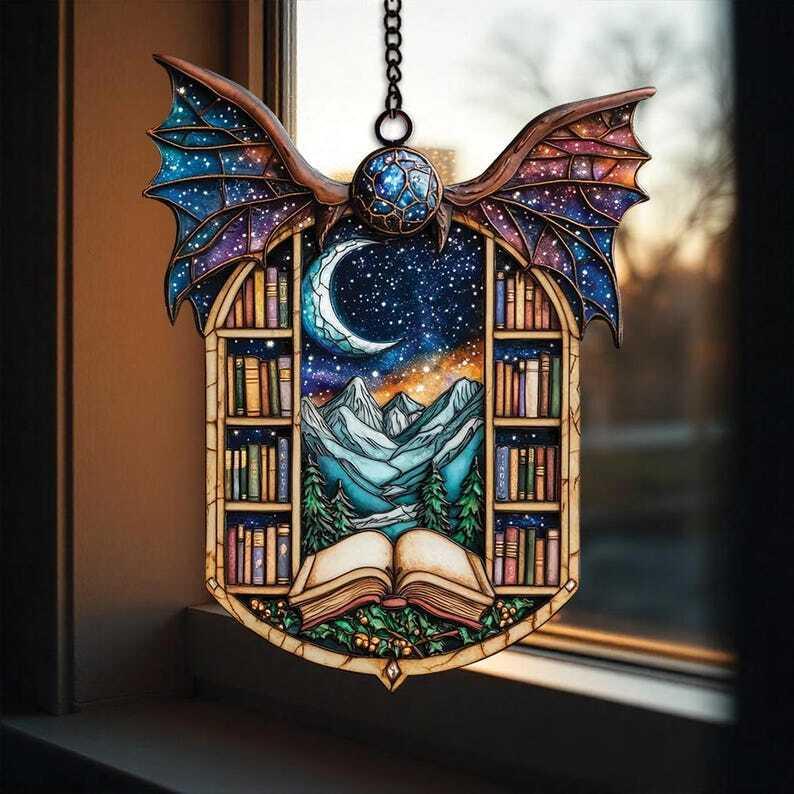 Personalzied Night Court Suncatcher Ornament, Fantasy Book Reader Gift, Acrylic Window Hanging for Book Lovers, Mini Bookshelf Decor