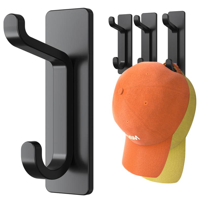 Door Hook Extra Sticky 10LB (Max), Stainless Holder for Hanging Towel, Coat, Cloth, Purse, Hat, Key, Black Wall Mounted Self-Adhesive Hanger for Shower Kitchen Bathroom Heavy Duty Organiser Hangable Organiser Hangable