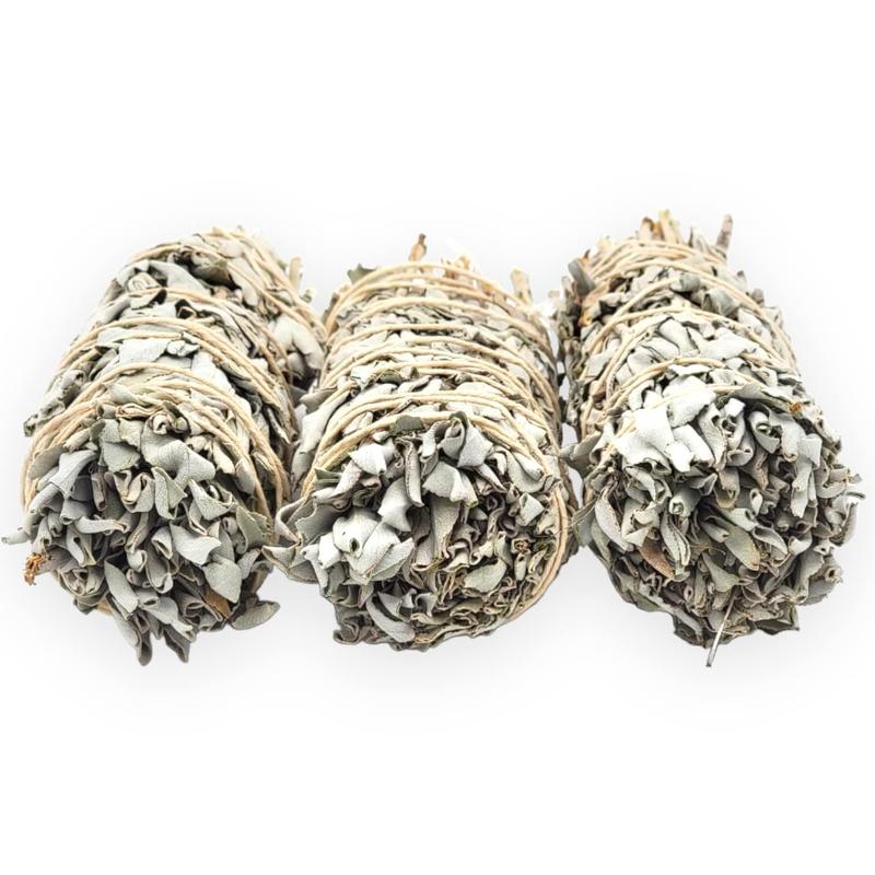 (Pack of 3)- Yerbero - Premium 5 Inches Long California White Sage |Super Thick 2 Inches Width | 3 Hand Tied Wands - Smudging Kit for Home Cleansing, Meditation, Relaxation, Peace, Love, Purifying.