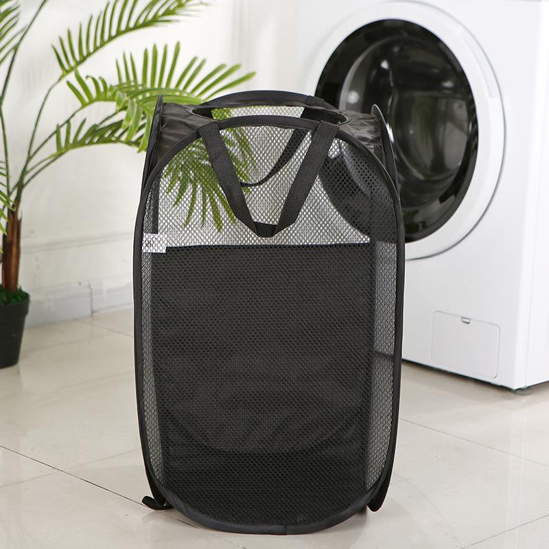 Clothes Storage Basket Handy Laundry Collapsible Mesh Pop Up Hamper with Wide Opening and Side Pocket – Breathable, Sturdy, Foldable, and Space-Saving Design for Clothes and Storage.