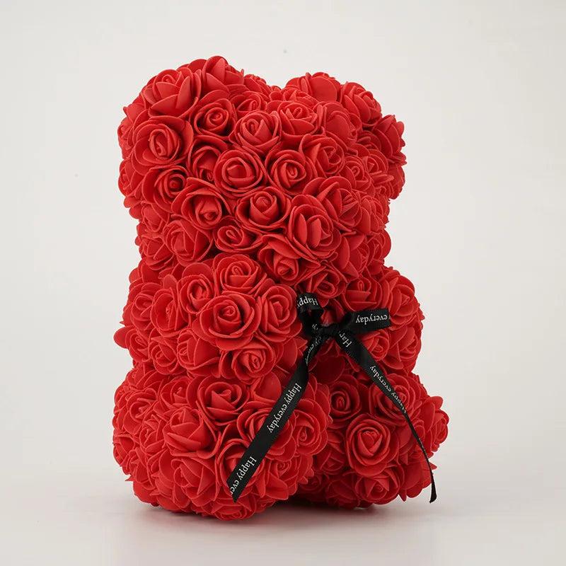 Valentines Day Gift Red Rose Teddy Bear Artificial Flower Bear