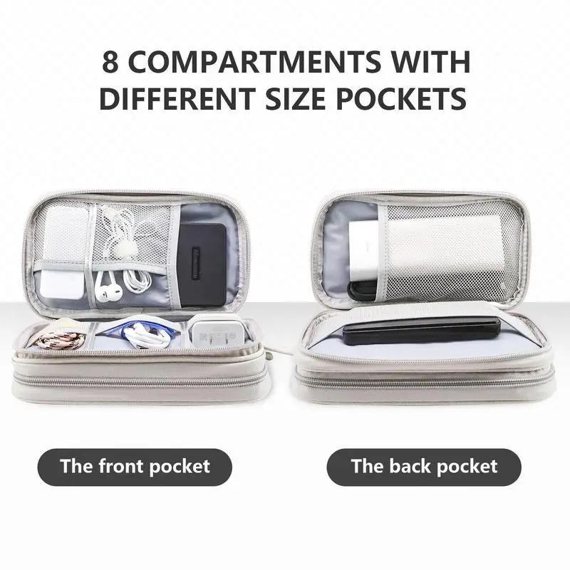 Portable Double Layer Cable Storage Bag, 1 Count Waterproof Stationary Storage Container for Outdoor Travel, Electronic Accessories Storage Bag for Cable, Charger, Hard Drive, Power Bank