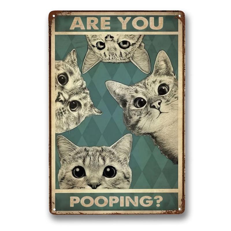 Cute Cat Decorative Art Plaque without Frame, 1 Count are you Pooping Retro Cat Art Sign, Wall Decoration Square Art Sign for Home & Office & Farmhouse, Home Festival Party Decoration Supplies