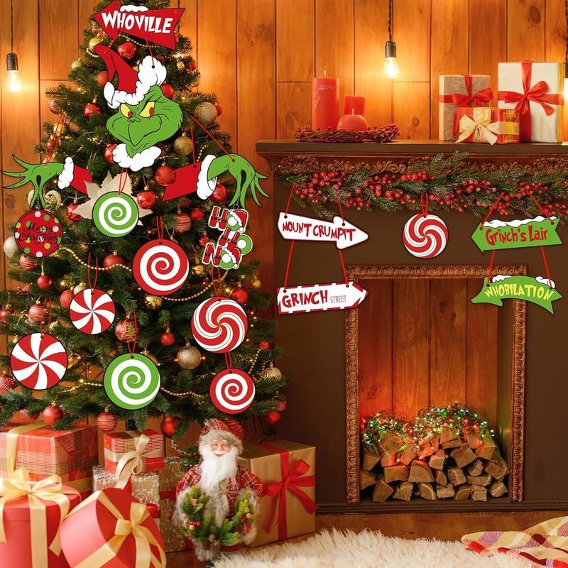 21pcs Christmas Hanging Ornaments - Paper Cards Christmas Thief Cutouts Hanging Decorations for Christmas Tree Party Supplies Home Door Wall Decor