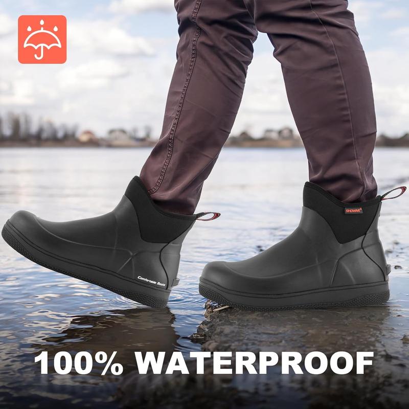 Men's Outdoor Rubber Boots Deck Boots Waterproof Ankle Rain Boots Saltwater Fishing Booties Non-slip