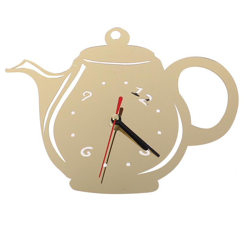 DIY Acrylic Coffee Cup Teapot 3D Wall Clock Decorative Kitchen Wall Clocks Decor