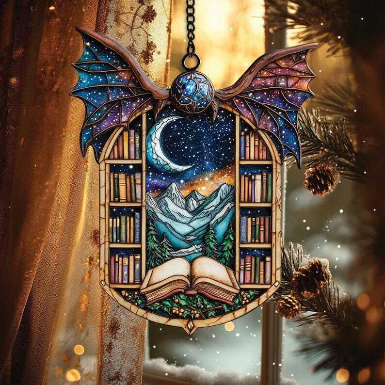 Personalzied Night Court Suncatcher Ornament, Fantasy Book Reader Gift, Acrylic Window Hanging for Book Lovers, Mini Bookshelf Decor