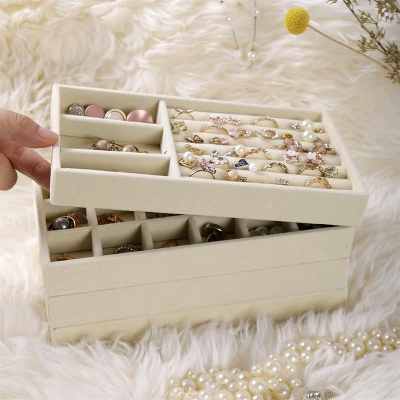 Jewelry Storage Tray, Multi-compartment Jewelry Organizer, Flock Fabric Drawer Jewelry Sorting Tray, Jewelry Organizer for Earrings Necklaces Rings, Storage Organizer for Bedroom