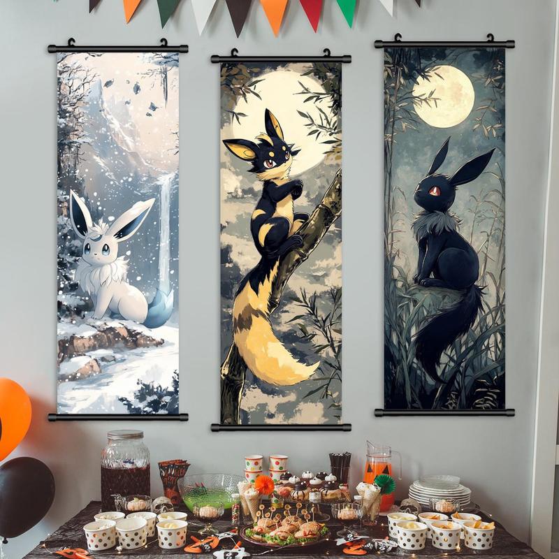 Cartoon Animal & Moon Pattern Wall Art, 3 Counts set Modern Canvas Hanging Poster, Wall Decor for Home Living Room Bedroom