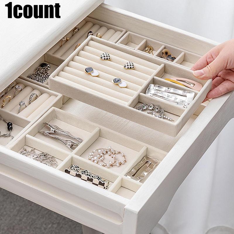 Jewelry Storage Tray, Multi-compartment Jewelry Organizer, Flock Fabric Drawer Jewelry Sorting Tray, Jewelry Organizer for Earrings Necklaces Rings, Storage Organizer for Bedroom