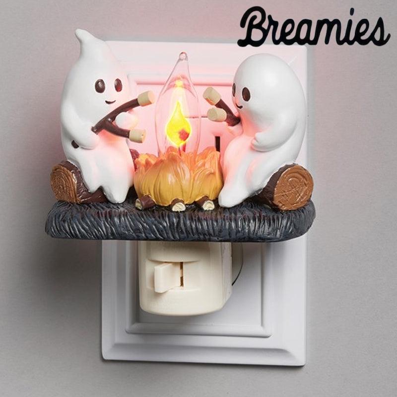 Breamies Ghost Campfire Flickering Night Light, Ghosts Campfire Flicker Flame Halloween Nightlight, 3D LED Small Electric Faux Campfire Night Light, Halloween Nightlight Indoor Decorations