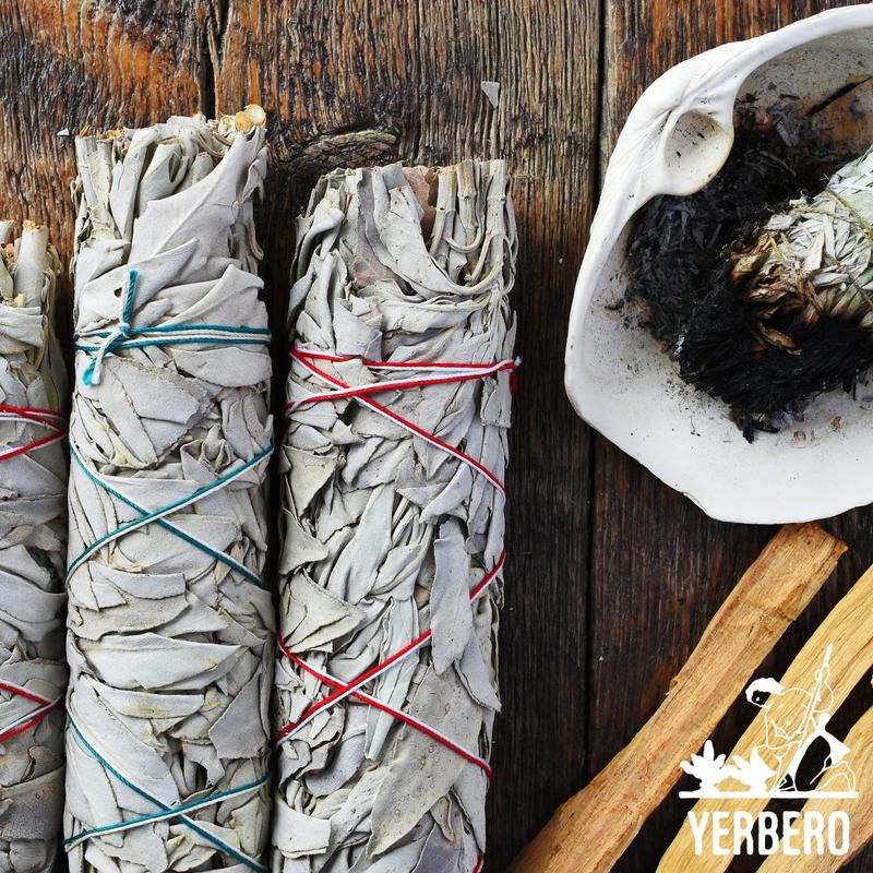 (Pack of 3)- Yerbero - Premium 5 Inches Long California White Sage |Super Thick 2 Inches Width | 3 Hand Tied Wands - Smudging Kit for Home Cleansing, Meditation, Relaxation, Peace, Love, Purifying.