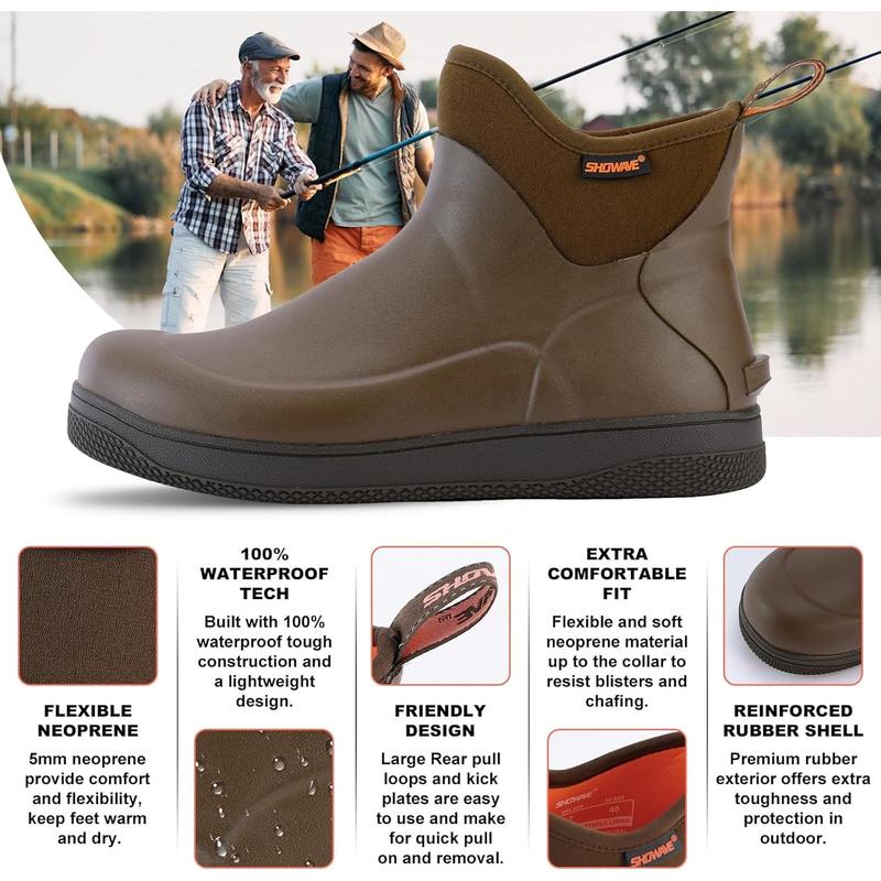 Men's Outdoor Rubber Boots Deck Boots Waterproof Ankle Rain Boots Saltwater Fishing Booties Non-slip