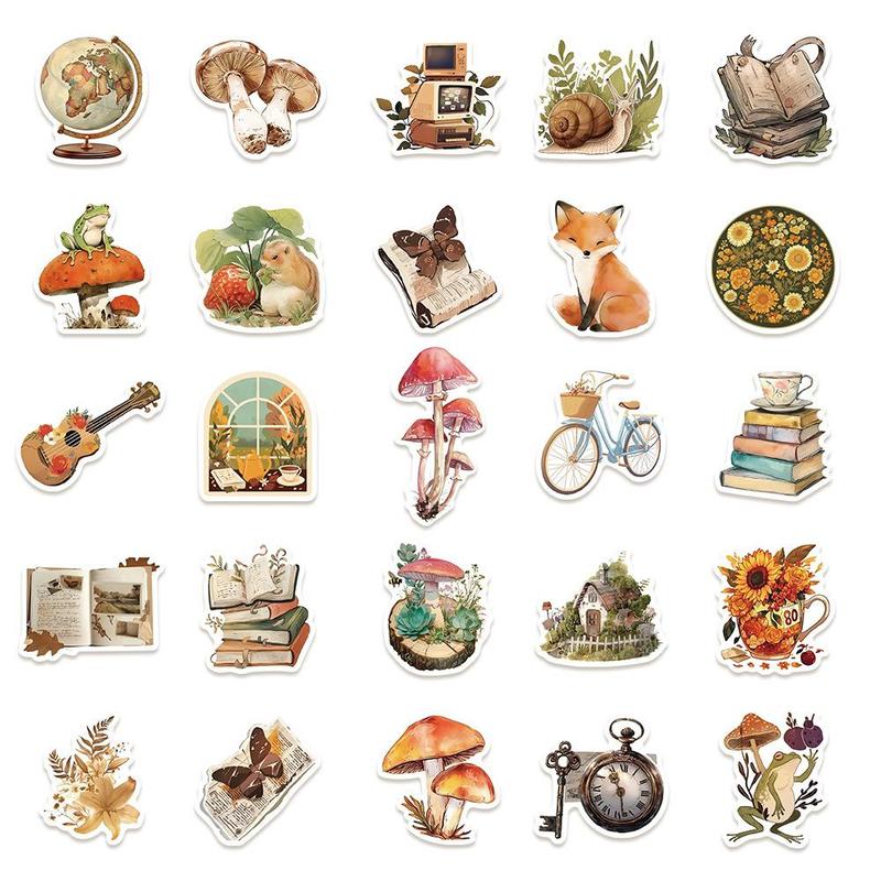 Vintage Aesthetic Sticker, 50pcs set Cute Vintage Sticker, Journal Graffiti Sticker for DIY Luggage Laptop Skateboard Motorcycle Bicycle Stickers