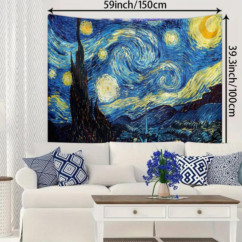 Van Gogh Starry Night Pattern Oil Painting Tapestry, 1 Count Retro Home Decor Tapestry, Wall Hanging Decor for Home Living Room Bedroom