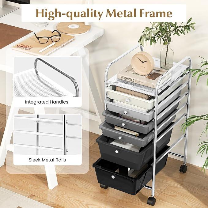 FestivalJoy-6 Storage Drawer Cart Rolling Organizer Cart for Tools Scrapbook Paper Home Office School Multipurpose Mobile Utility Cart