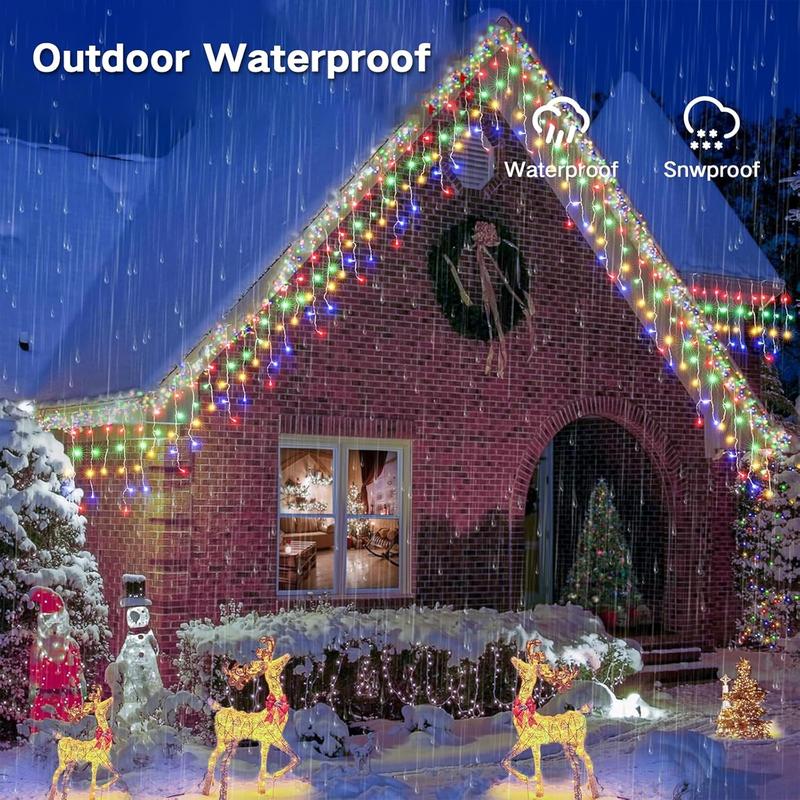 Christmas Icicle Lights, 60FT 600LEDs Solar Icicle Lights, 8 Modes Waterproof Multicolor Christmas Light for Party, Holiday, Christmas Decoration(Multicolor)