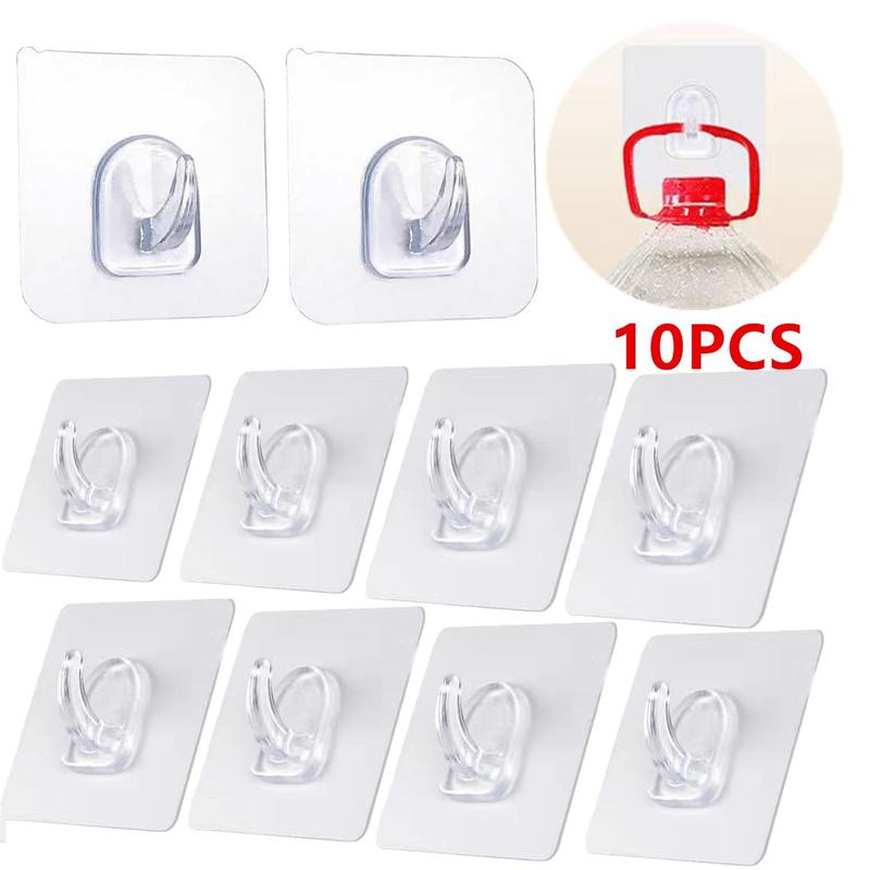 Transparent Self Adhesive Hooks, 10pcs  Strong Sticky Hooks, Key Storage Hanger for Kitchen Bathroom Door Wall