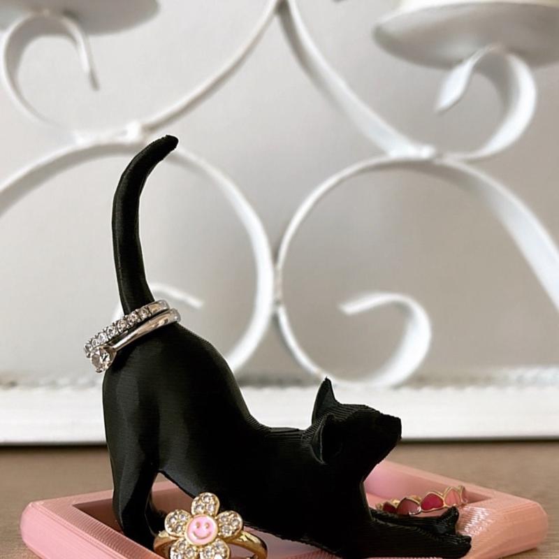 3D Printed Cat Ring Holder with Cat Bed Ring Dish - Engagement Gift Personalized Ring Holder for Her Organiser Lightweight