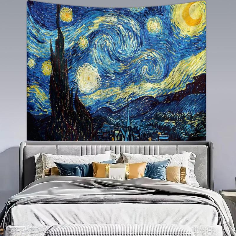 Van Gogh Starry Night Pattern Oil Painting Tapestry, 1 Count Retro Home Decor Tapestry, Wall Hanging Decor for Home Living Room Bedroom